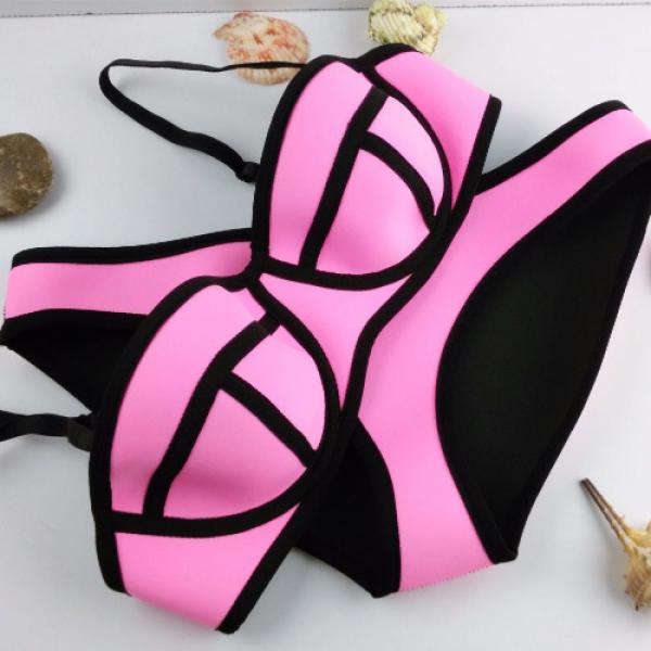 Maillot de bain Femme Bikini Neoprene Neon Fashion Swimwear Rose clair